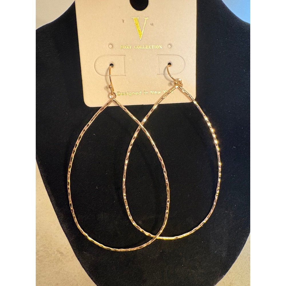 Foxy Collection Gold Hammered Teardrop Hoop Earrings Oversized Statement Jewelry